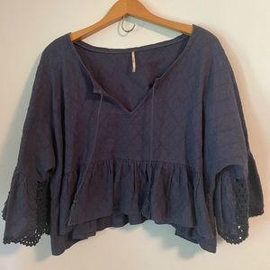 Free People Navy Peplum Top Small